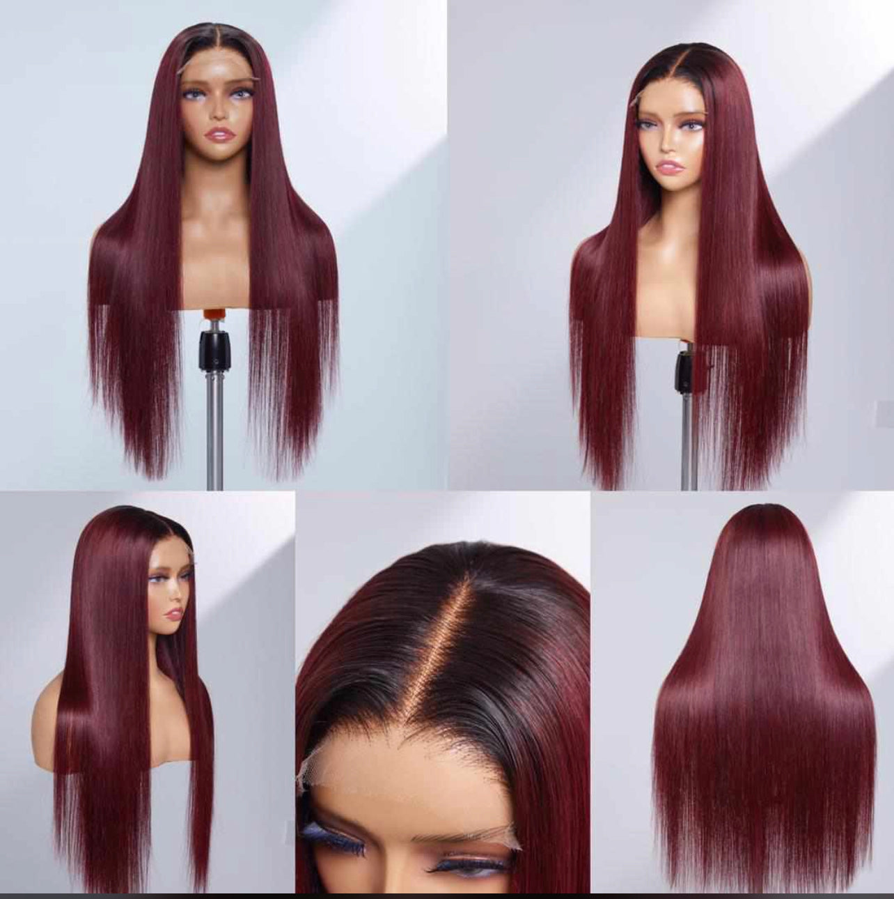 5X5 Burgundy HD Lace Straight Closure Wig 24”