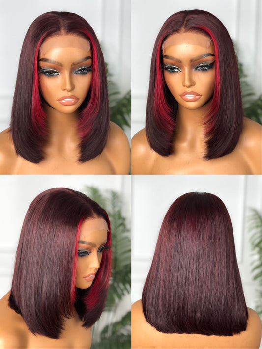 5*5 closure Red highlight burgundy restyle 12”